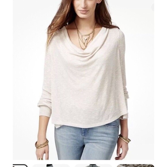 Free People Palmer Draped Metallic Long Sleeve Knit Top Womens Size Med sweater - Picture 1 of 7